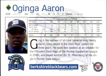 2002 Warning Track Berkshire Black Bears #23 Oginga Aaron Back