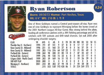 2002 Winnipeg Goldeyes #NNO Ryan Robertson Back