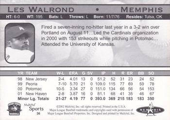2002 MultiAd Pacific Coast League Top Prospects #36 Les Walrond Back