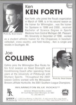 2002 Choice Wilmington Blue Rocks #29 Ken Forth / Joe Collins Back