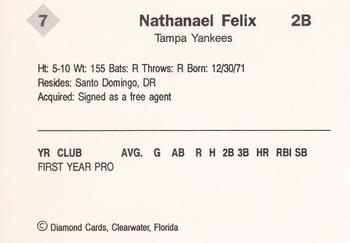 1990 Diamond Cards Tampa Yankees #7 Nathaniel Felix Back