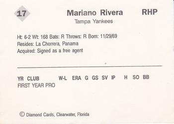 1990 Diamond Cards Tampa Yankees #17 Mariano Rivera Back