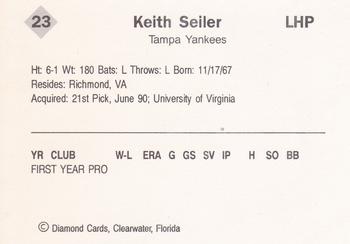 1990 Diamond Cards Tampa Yankees #23 Keith Seiler Back