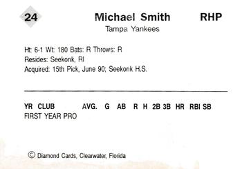 1990 Diamond Cards Tampa Yankees #24 Michael S. Smith Back
