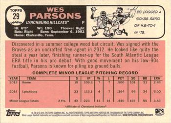 2015 Topps Heritage Minor League #29 Wes Parsons Back