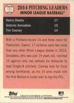 2015 Topps Heritage Minor League #193 Henry Owens / Antonio Senzatela / Tim Cooney Back