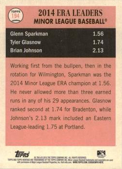 2015 Topps Heritage Minor League #194 Glenn Sparkman / Tyler Glasnow / Brian Johnson Back