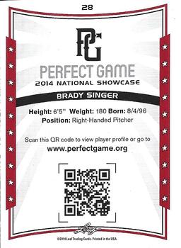 2014 Leaf Perfect Game #28 Brady Singer Back