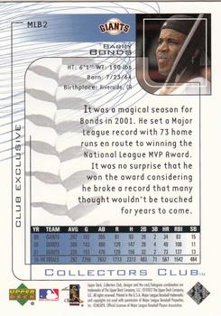2002 Upper Deck Collectors Club #MLB2 Barry Bonds Back