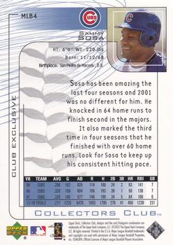 2002 Upper Deck Collectors Club #MLB4 Sammy Sosa Back