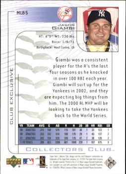 2002 Upper Deck Collectors Club #MLB5 Jason Giambi Back