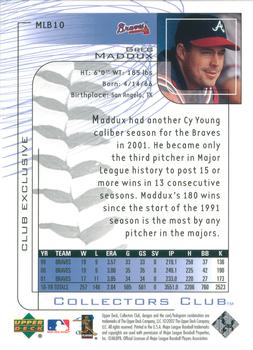 2002 Upper Deck Collectors Club #MLB10 Greg Maddux Back