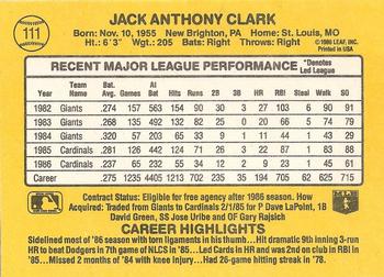 1987 Donruss #111 Jack Clark Back