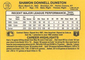 1987 Donruss #119 Shawon Dunston Back