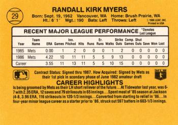 1987 Donruss #29 Randy Myers Back