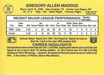 1987 Donruss #36 Greg Maddux Back