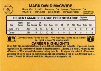 1987 Donruss #46 Mark McGwire Back