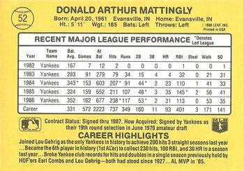 1987 Donruss #52 Don Mattingly Back