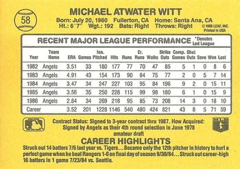 1987 Donruss #58 Mike Witt Back