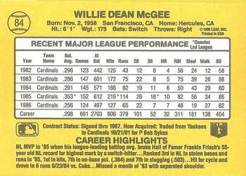 1987 Donruss #84 Willie McGee Back