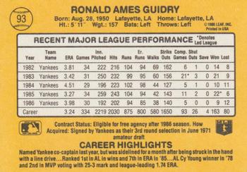1987 Donruss #93 Ron Guidry Back