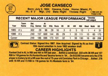 1987 Donruss #97 Jose Canseco Back