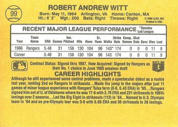 1987 Donruss #99 Bobby Witt Back