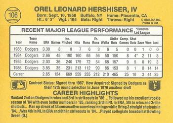 1987 Donruss #106 Orel Hershiser Back
