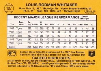 1987 Donruss #107 Lou Whitaker Back
