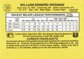 1987 Donruss #109 Bill Wegman Back