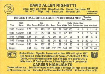 1987 Donruss #128 Dave Righetti Back