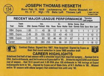 1987 Donruss #134 Joe Hesketh Back
