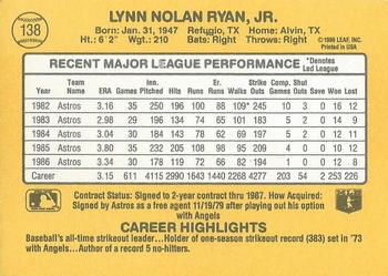 1987 Donruss #138 Nolan Ryan Back