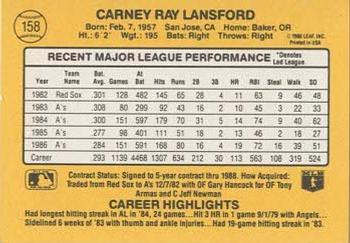1987 Donruss #158 Carney Lansford Back