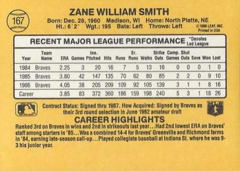 1987 Donruss #167 Zane Smith Back