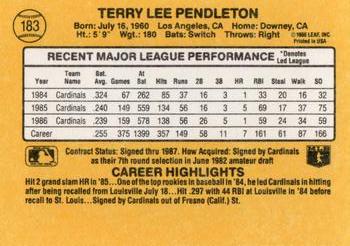 1987 Donruss #183 Terry Pendleton Back
