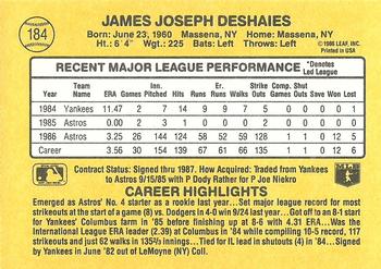 1987 Donruss #184 Jim Deshaies Back