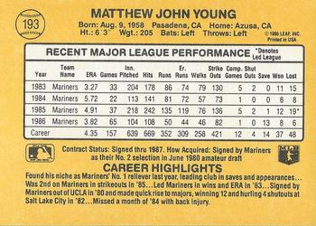 1987 Donruss #193 Matt Young Back
