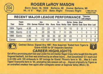1987 Donruss #204 Roger Mason Back
