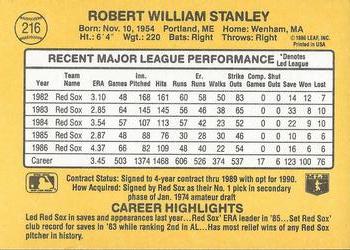 1987 Donruss #216 Bob Stanley Back