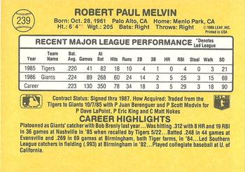 1987 Donruss #239 Bob Melvin Back