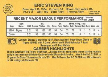 1987 Donruss #250 Eric King Back