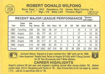 1987 Donruss #258 Rob Wilfong Back