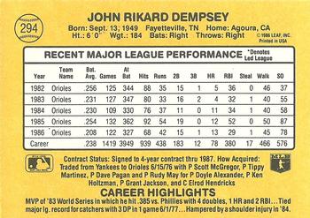 1987 Donruss #294 Rick Dempsey Back