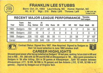 1987 Donruss #299 Franklin Stubbs Back