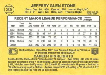1987 Donruss #309 Jeff Stone Back