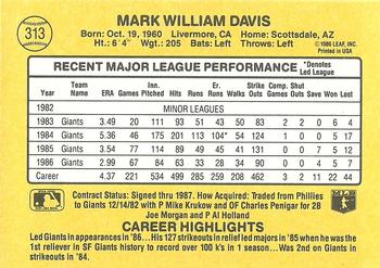1987 Donruss #313 Mark Davis Back