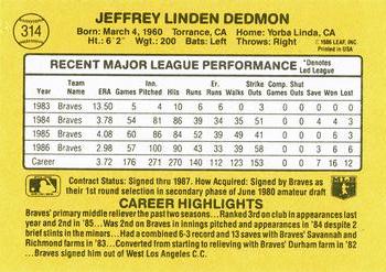 1987 Donruss #314 Jeff Dedmon Back