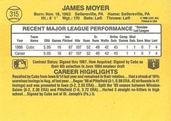 1987 Donruss #315 Jamie Moyer Back