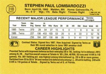 1987 Donruss #318 Steve Lombardozzi Back